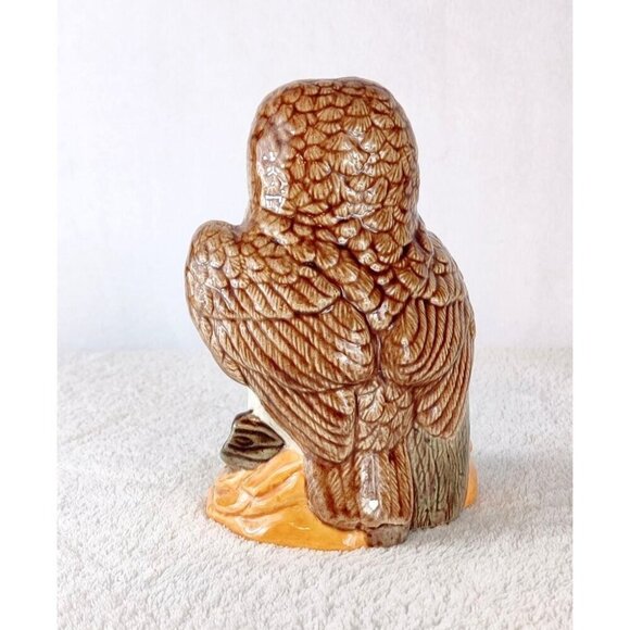 Owl Figurine Ceramic Glossy Finish 6.25" Brown Cream Signed DOT 90' Bird Warm Co - Picture 3 of 10